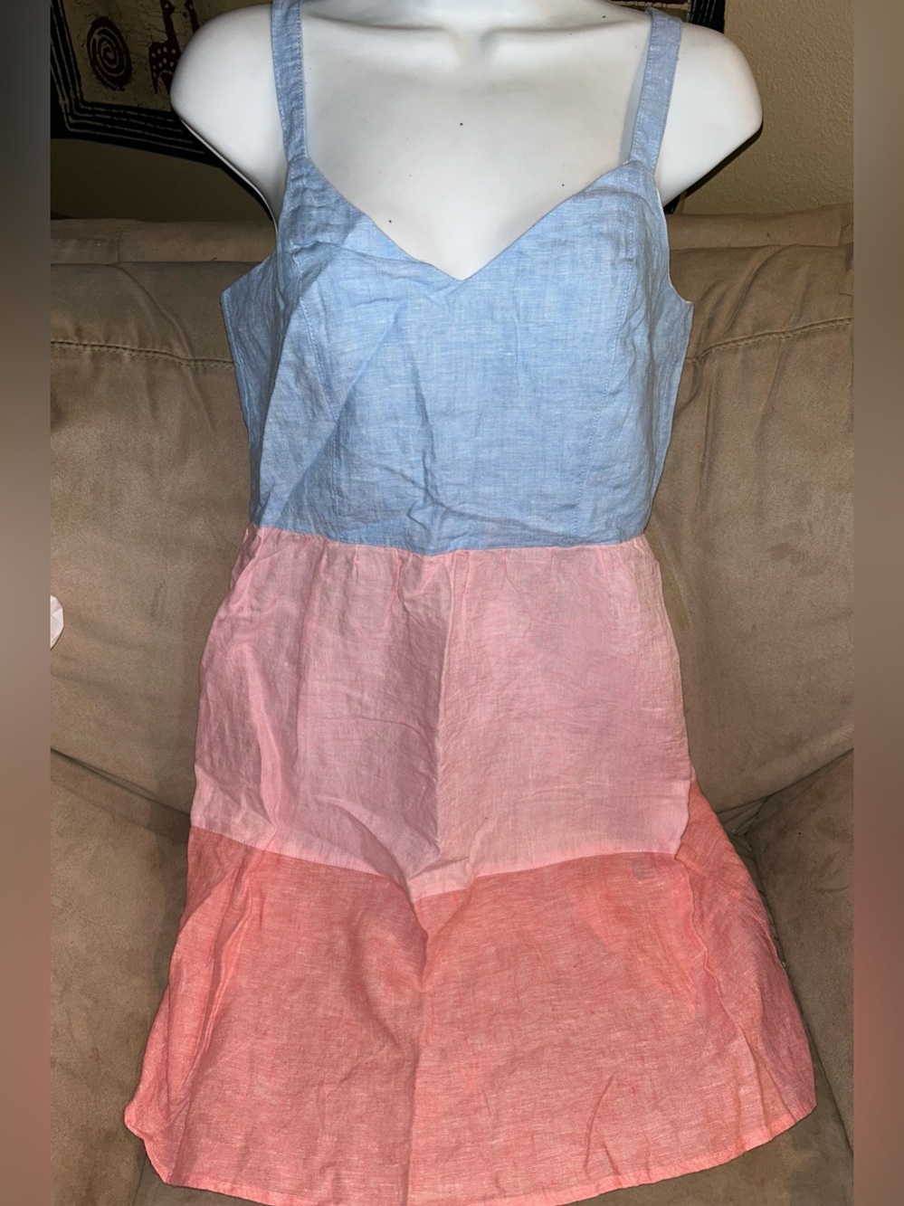 Cynthia Rowley Light Blue, Pink & Coral Colorblock Linen Midi Dress ~ Never worn